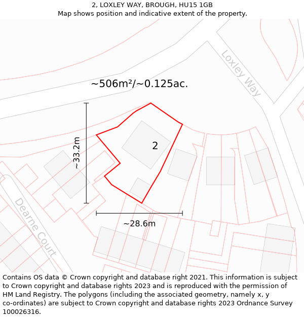 2, LOXLEY WAY, BROUGH, HU15 1GB: Plot and title map