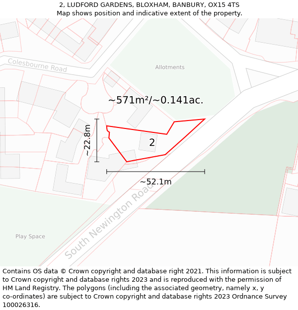 2, LUDFORD GARDENS, BLOXHAM, BANBURY, OX15 4TS: Plot and title map