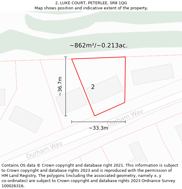 2, LUKE COURT, PETERLEE, SR8 1QG: Plot and title map