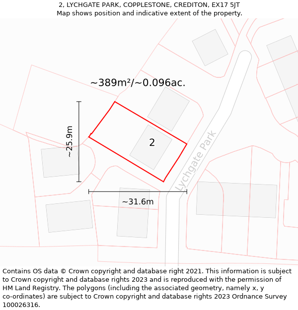 2, LYCHGATE PARK, COPPLESTONE, CREDITON, EX17 5JT: Plot and title map