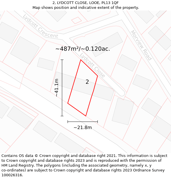 2, LYDCOTT CLOSE, LOOE, PL13 1QF: Plot and title map