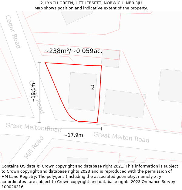 2, LYNCH GREEN, HETHERSETT, NORWICH, NR9 3JU: Plot and title map