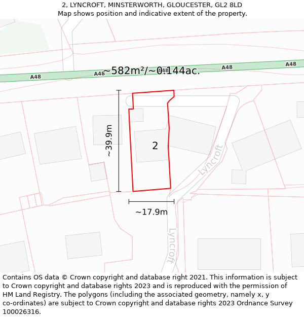 2, LYNCROFT, MINSTERWORTH, GLOUCESTER, GL2 8LD: Plot and title map