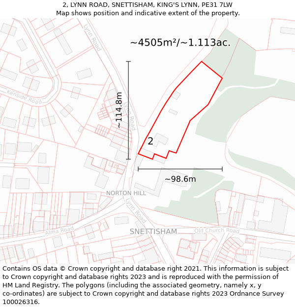 2, LYNN ROAD, SNETTISHAM, KING'S LYNN, PE31 7LW: Plot and title map