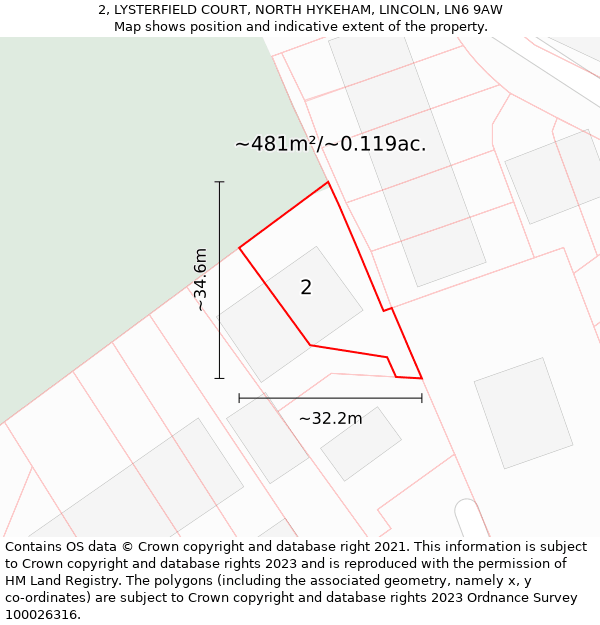 2, LYSTERFIELD COURT, NORTH HYKEHAM, LINCOLN, LN6 9AW: Plot and title map