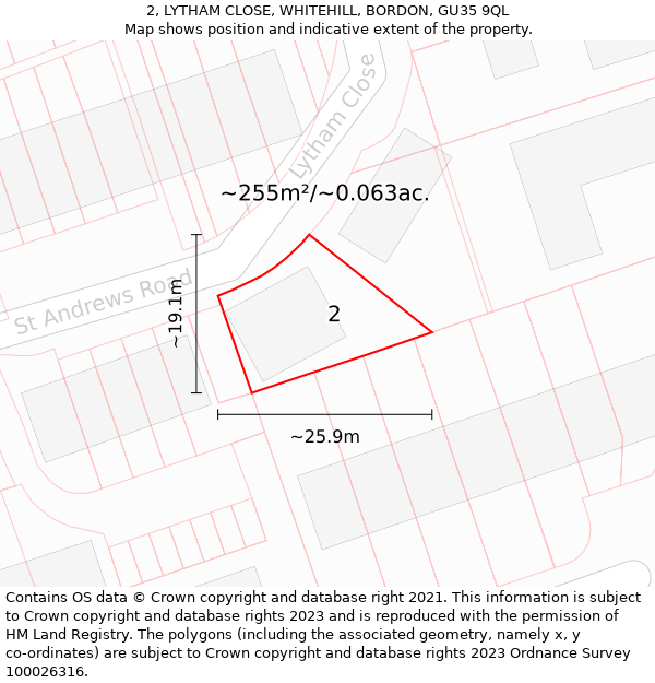 2, LYTHAM CLOSE, WHITEHILL, BORDON, GU35 9QL: Plot and title map