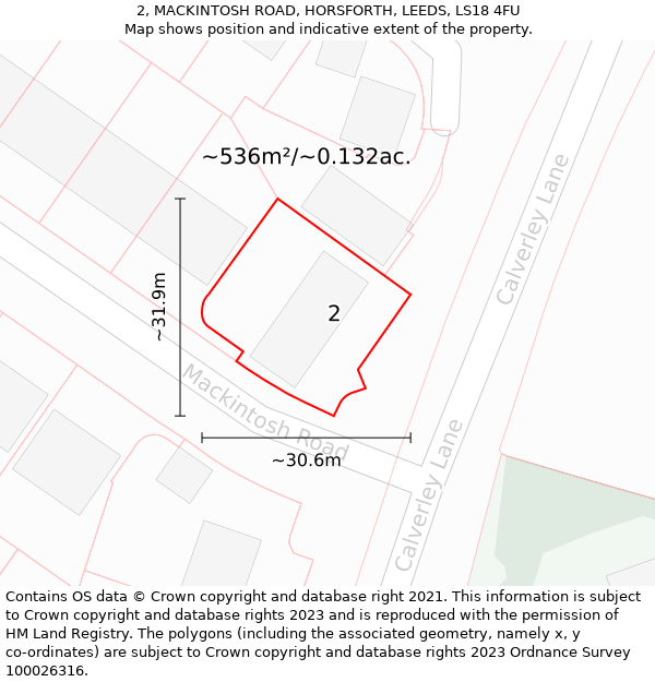 2, MACKINTOSH ROAD, HORSFORTH, LEEDS, LS18 4FU: Plot and title map