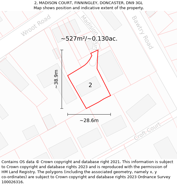 2, MADISON COURT, FINNINGLEY, DONCASTER, DN9 3GL: Plot and title map