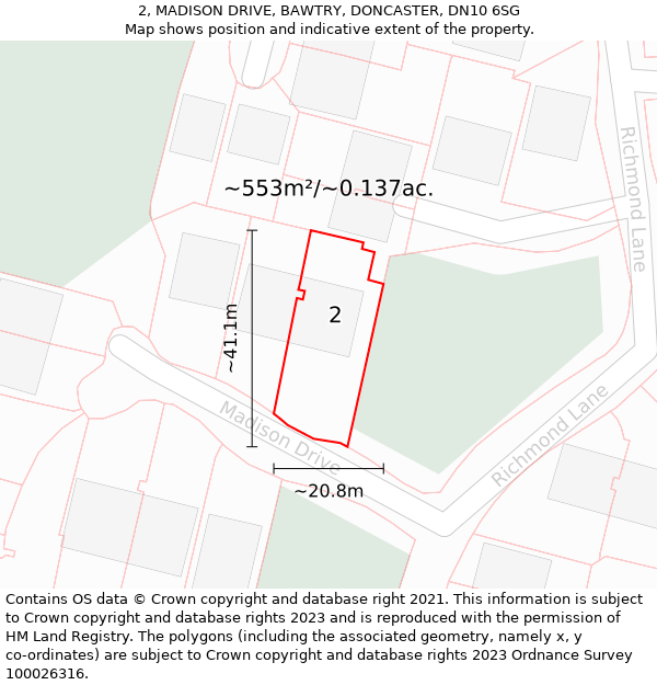 2, MADISON DRIVE, BAWTRY, DONCASTER, DN10 6SG: Plot and title map