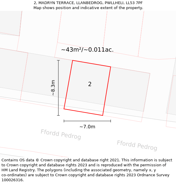 2, MADRYN TERRACE, LLANBEDROG, PWLLHELI, LL53 7PF: Plot and title map