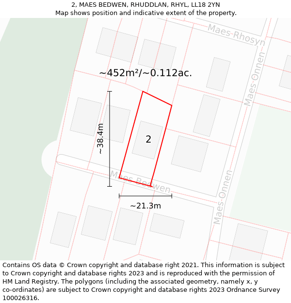 2, MAES BEDWEN, RHUDDLAN, RHYL, LL18 2YN: Plot and title map