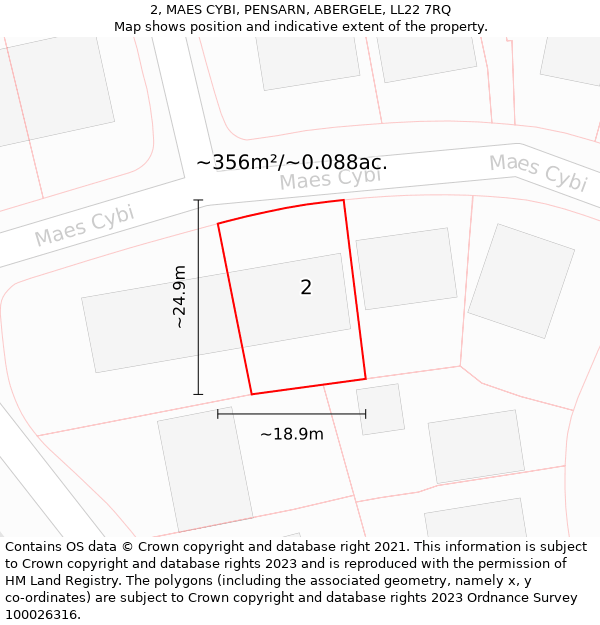 2, MAES CYBI, PENSARN, ABERGELE, LL22 7RQ: Plot and title map