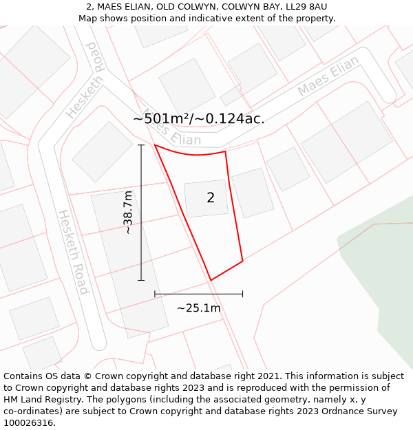 2, MAES ELIAN, OLD COLWYN, COLWYN BAY, LL29 8AU: Plot and title map