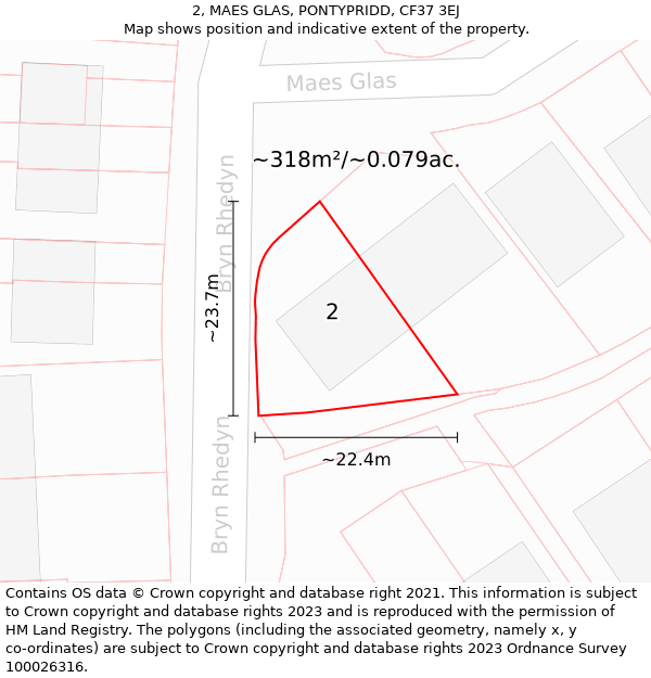 2, MAES GLAS, PONTYPRIDD, CF37 3EJ: Plot and title map