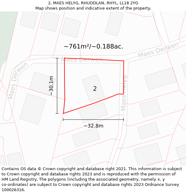 2, MAES HELYG, RHUDDLAN, RHYL, LL18 2YG: Plot and title map