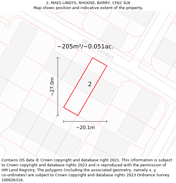 2, MAES LINDYS, RHOOSE, BARRY, CF62 3LN: Plot and title map