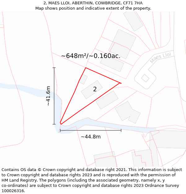 2, MAES LLOI, ABERTHIN, COWBRIDGE, CF71 7HA: Plot and title map