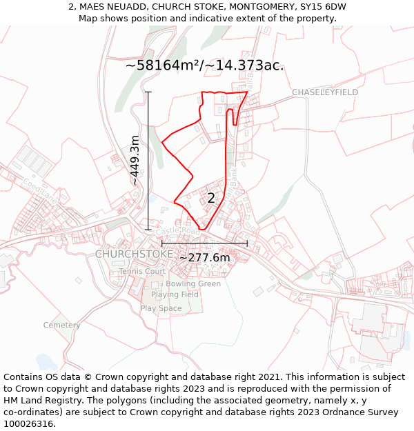 2, MAES NEUADD, CHURCH STOKE, MONTGOMERY, SY15 6DW: Plot and title map