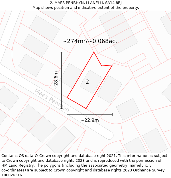 2, MAES PENRHYN, LLANELLI, SA14 8RJ: Plot and title map