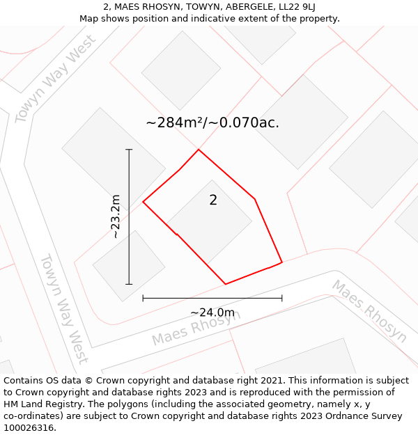 2, MAES RHOSYN, TOWYN, ABERGELE, LL22 9LJ: Plot and title map