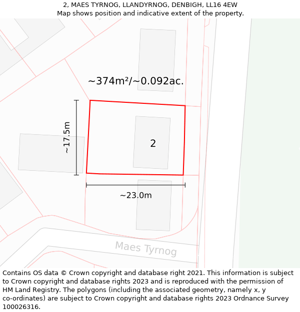 2, MAES TYRNOG, LLANDYRNOG, DENBIGH, LL16 4EW: Plot and title map