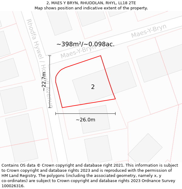 2, MAES Y BRYN, RHUDDLAN, RHYL, LL18 2TE: Plot and title map