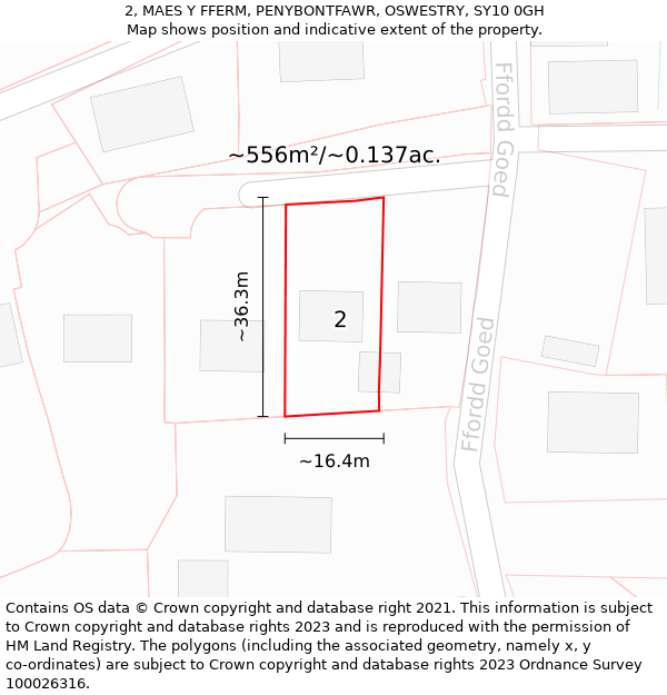 2, MAES Y FFERM, PENYBONTFAWR, OSWESTRY, SY10 0GH: Plot and title map