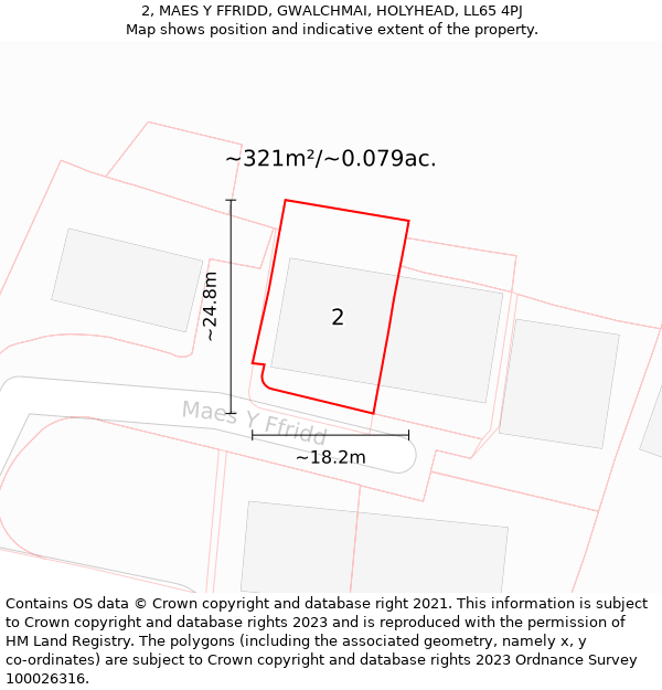 2, MAES Y FFRIDD, GWALCHMAI, HOLYHEAD, LL65 4PJ: Plot and title map