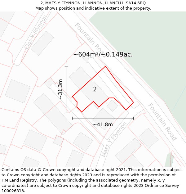 2, MAES Y FFYNNON, LLANNON, LLANELLI, SA14 6BQ: Plot and title map