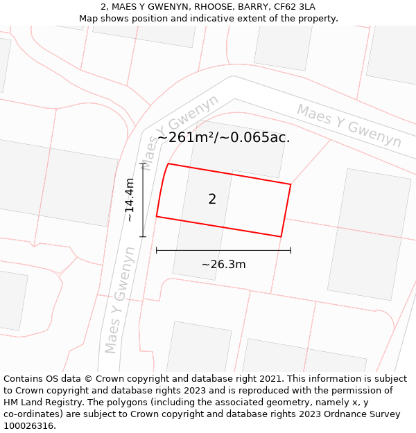 2, MAES Y GWENYN, RHOOSE, BARRY, CF62 3LA: Plot and title map