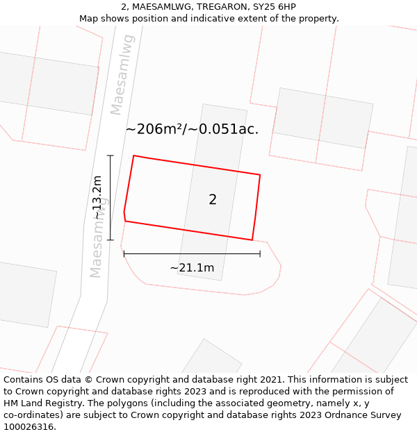 2, MAESAMLWG, TREGARON, SY25 6HP: Plot and title map