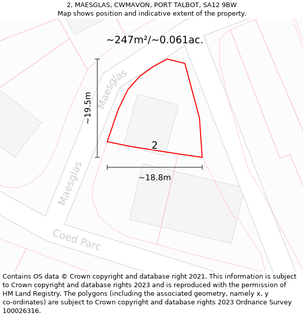 2, MAESGLAS, CWMAVON, PORT TALBOT, SA12 9BW: Plot and title map