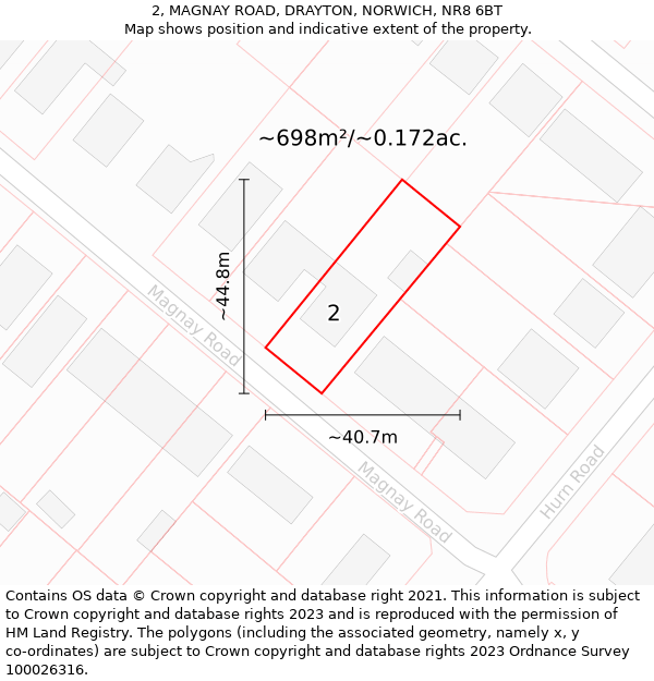 2, MAGNAY ROAD, DRAYTON, NORWICH, NR8 6BT: Plot and title map