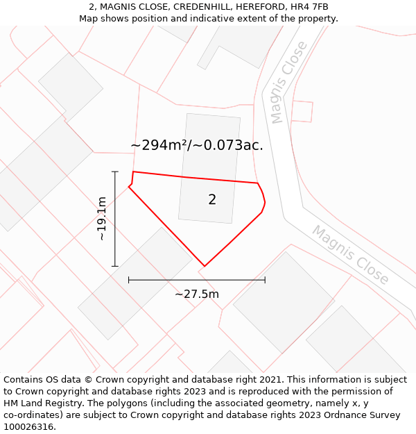 2, MAGNIS CLOSE, CREDENHILL, HEREFORD, HR4 7FB: Plot and title map