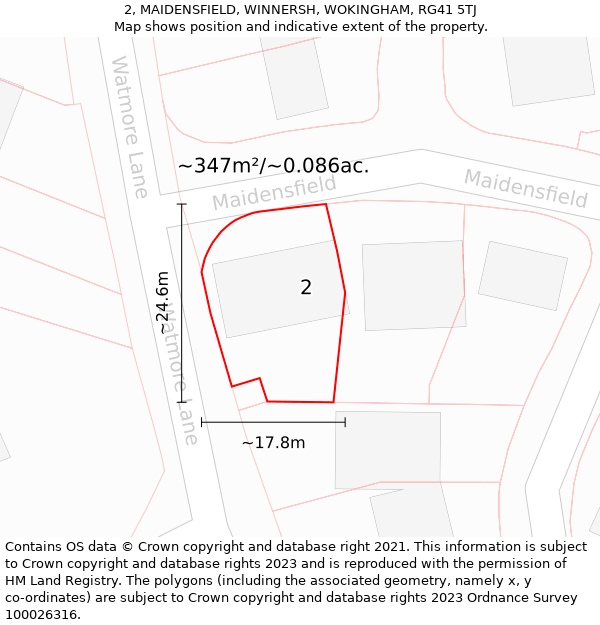 2, MAIDENSFIELD, WINNERSH, WOKINGHAM, RG41 5TJ: Plot and title map