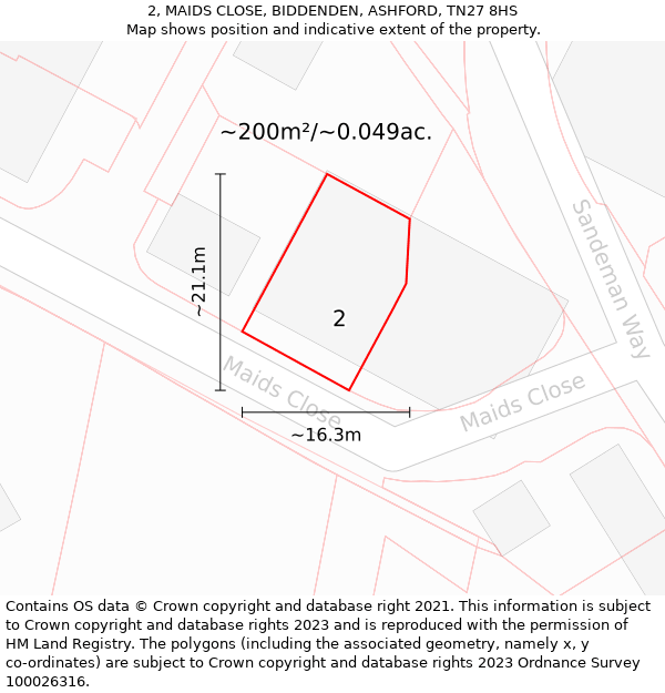 2, MAIDS CLOSE, BIDDENDEN, ASHFORD, TN27 8HS: Plot and title map