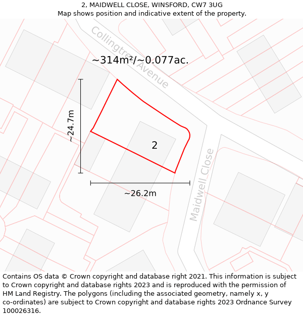 2, MAIDWELL CLOSE, WINSFORD, CW7 3UG: Plot and title map