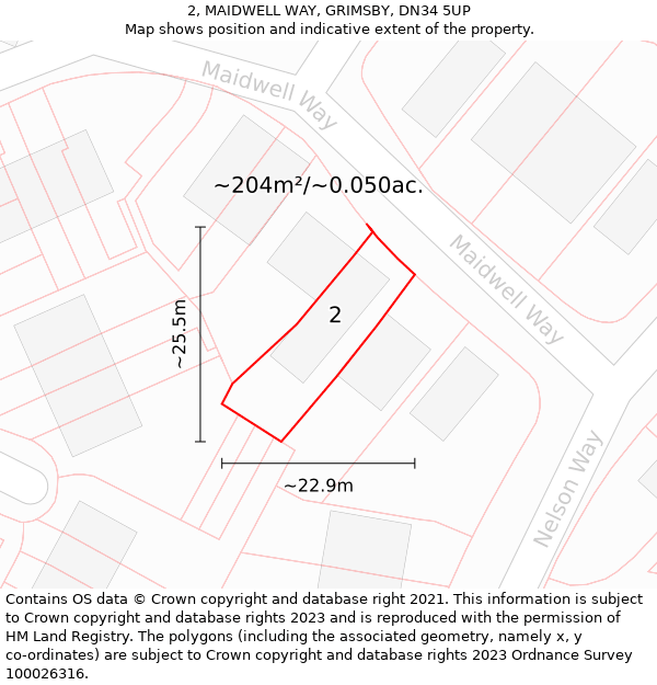 2, MAIDWELL WAY, GRIMSBY, DN34 5UP: Plot and title map