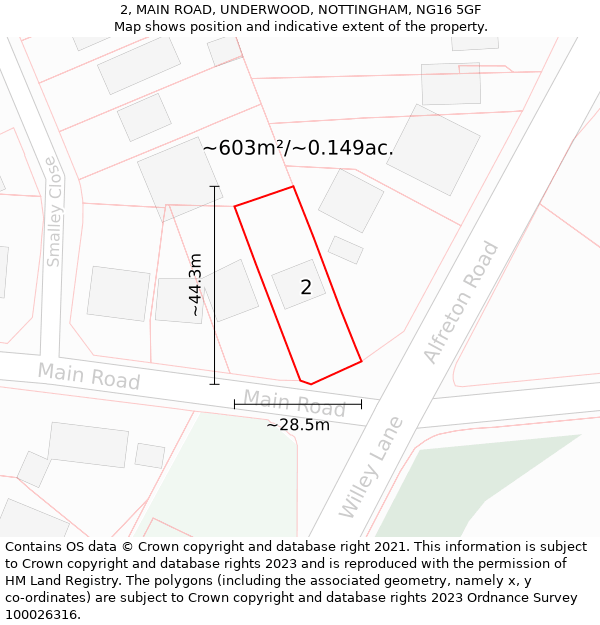 2, MAIN ROAD, UNDERWOOD, NOTTINGHAM, NG16 5GF: Plot and title map