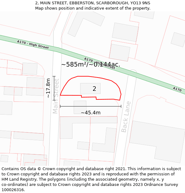 2, MAIN STREET, EBBERSTON, SCARBOROUGH, YO13 9NS: Plot and title map