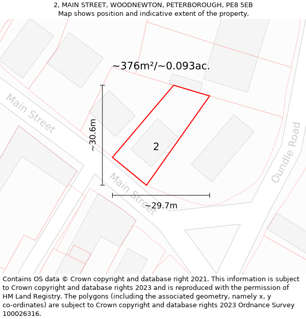 2, MAIN STREET, WOODNEWTON, PETERBOROUGH, PE8 5EB: Plot and title map