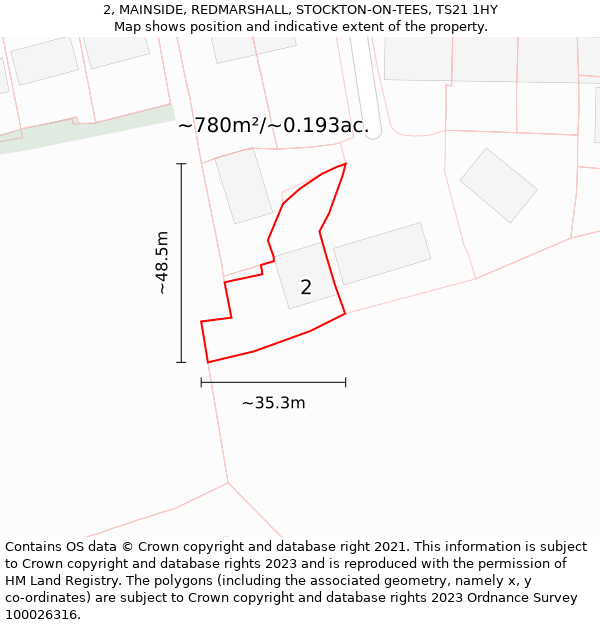 2, MAINSIDE, REDMARSHALL, STOCKTON-ON-TEES, TS21 1HY: Plot and title map