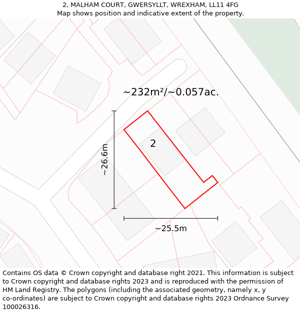 2, MALHAM COURT, GWERSYLLT, WREXHAM, LL11 4FG: Plot and title map