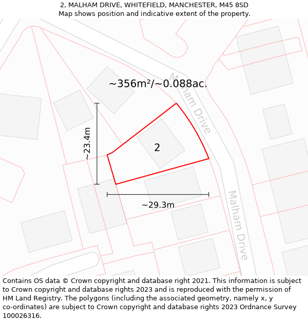 2, MALHAM DRIVE, WHITEFIELD, MANCHESTER, M45 8SD: Plot and title map