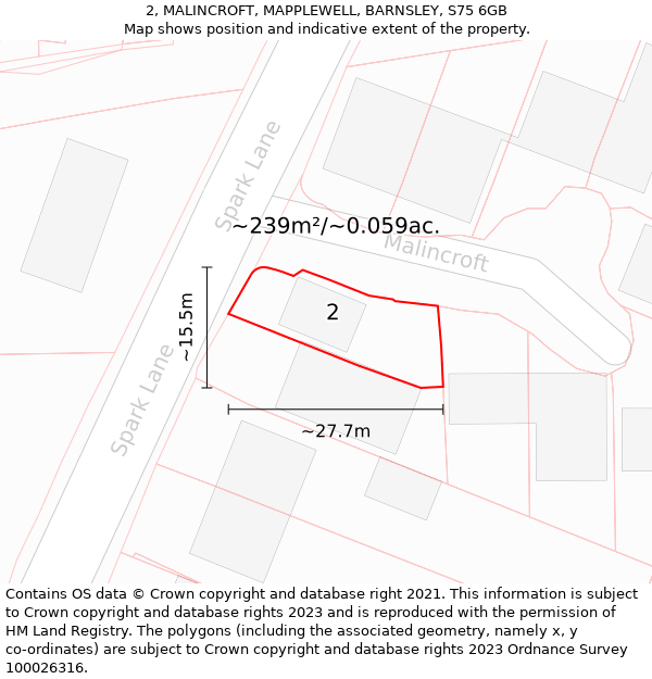 2, MALINCROFT, MAPPLEWELL, BARNSLEY, S75 6GB: Plot and title map