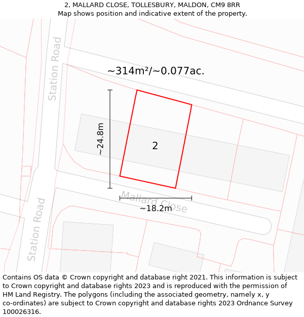 2, MALLARD CLOSE, TOLLESBURY, MALDON, CM9 8RR: Plot and title map