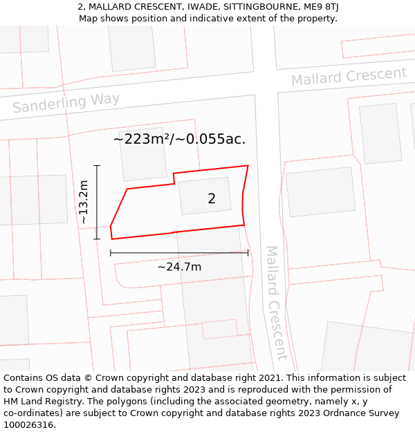 2, MALLARD CRESCENT, IWADE, SITTINGBOURNE, ME9 8TJ: Plot and title map