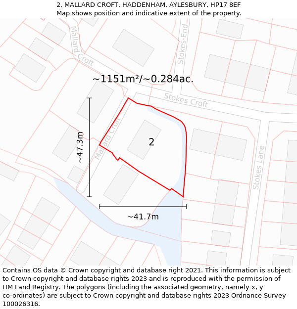 2, MALLARD CROFT, HADDENHAM, AYLESBURY, HP17 8EF: Plot and title map