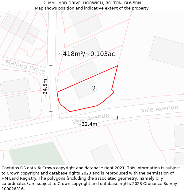 2, MALLARD DRIVE, HORWICH, BOLTON, BL6 5RN: Plot and title map