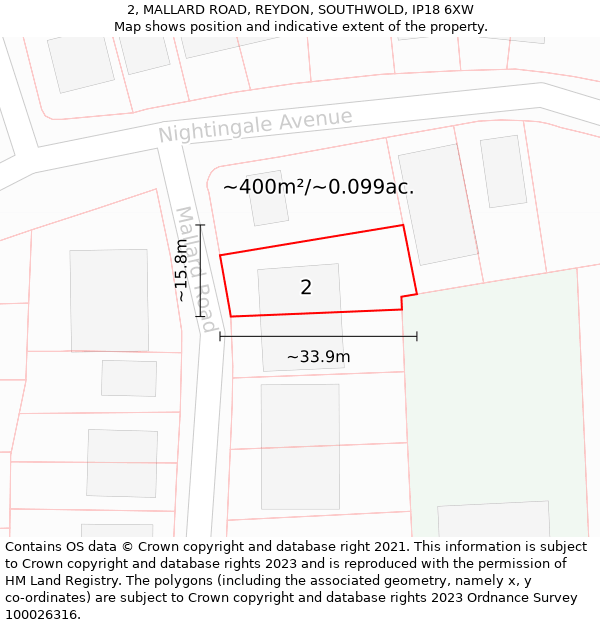 2, MALLARD ROAD, REYDON, SOUTHWOLD, IP18 6XW: Plot and title map